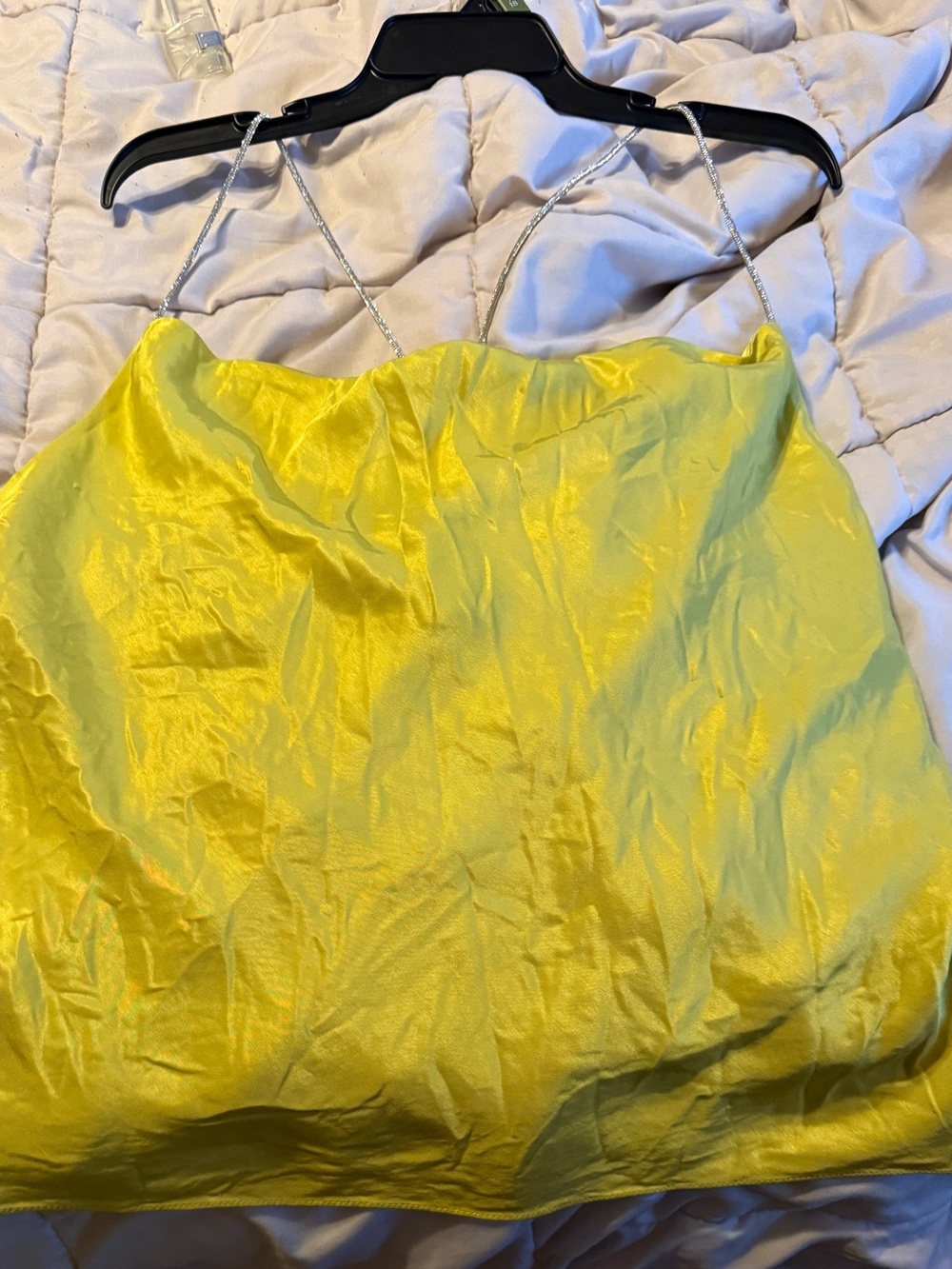 Green Satin Top with Silver Straps